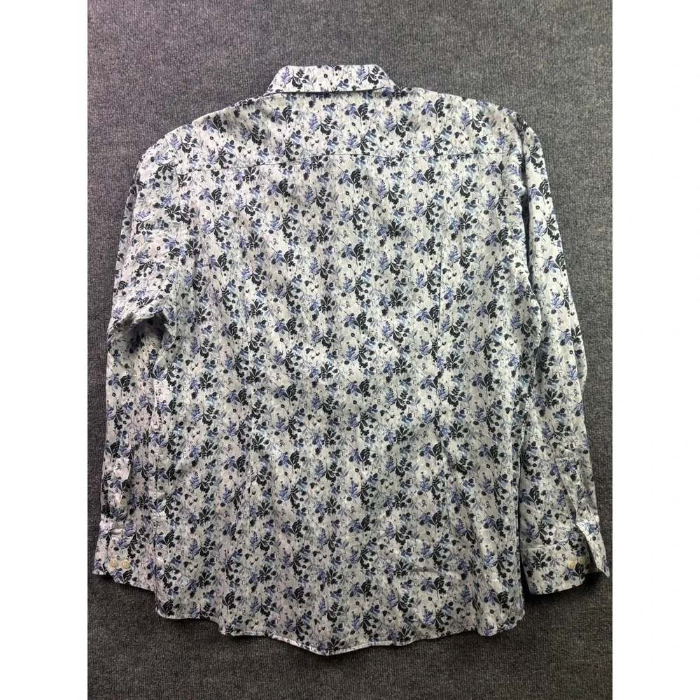 Eton Button Down Shirt Mens 18 46 Blue White Floral Contemporary Fit Long Sleeve